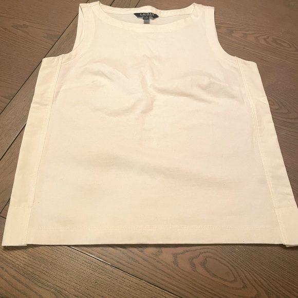 Lauren Ralph Lauren Ivory Sleeveless Crop Top Size Small Cotton Soft Side Slits - Picture 1 of 7